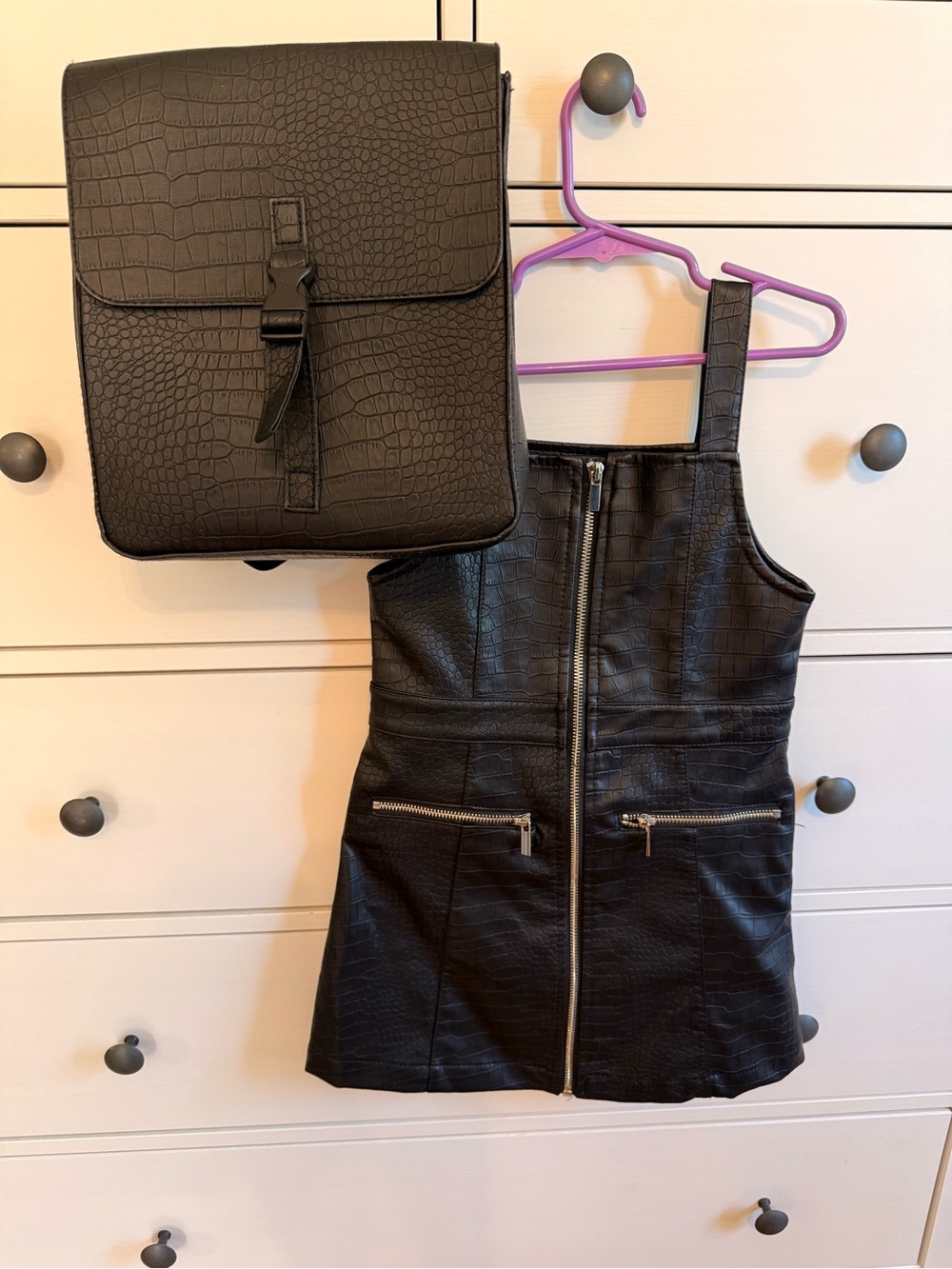 Sincerely Jules Girls Black Vegan Leather Dress & Backpack Set
